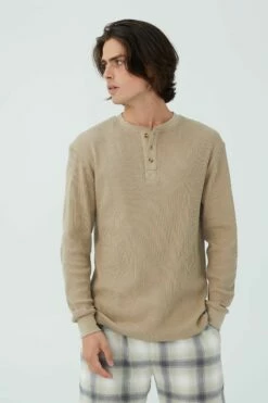 Textured Long Sleeve Tshirt NEPPY GREY MARLE WAFFLE HENLEY -Mens Clothing Store 3611695 02 2