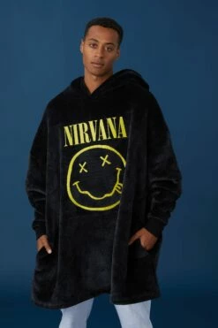Oversized Lounge Hoodie LCN LIV WASHED BLACK/NIRVANA SMILEY -Mens Clothing Store 3611702 02 2