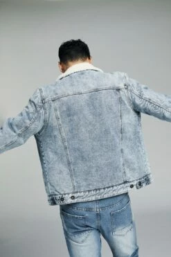 Borg Denim Jacket DISTRESSED BLUE 11 Borg Denim Jacket DISTRESSED BLUE -Mens Clothing Store 362055 02 3