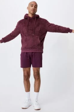 Drop Shoulder Teddy Fleece Hood AGED WINE 7 Drop Shoulder Teddy Fleece Hood AGED WINE -Mens Clothing Store 363444 14 1