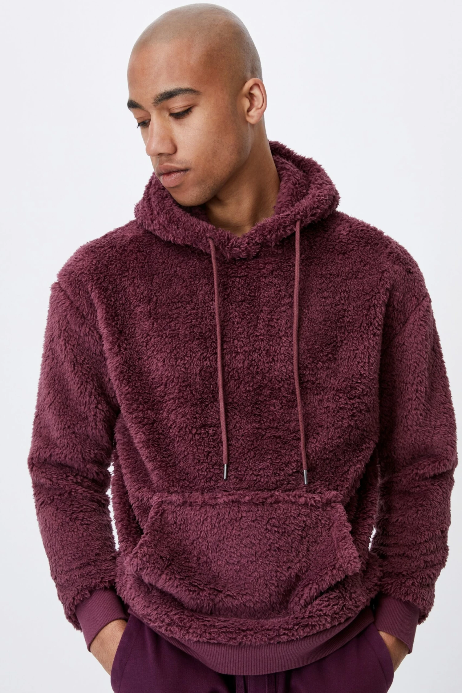 Drop Shoulder Teddy Fleece Hood AGED WINE 2 Drop Shoulder Teddy Fleece Hood AGED WINE - Image 2