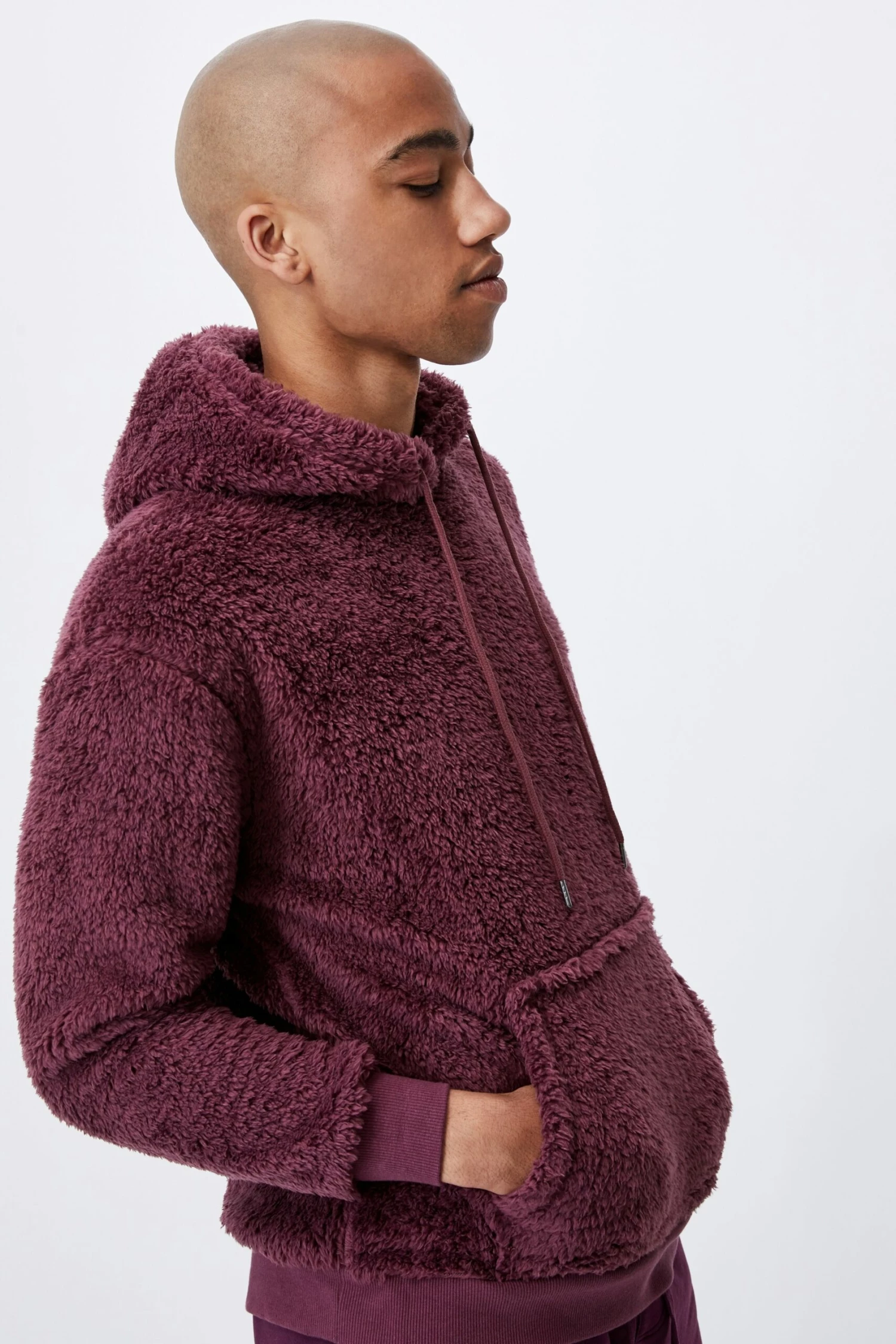 Drop Shoulder Teddy Fleece Hood AGED WINE 4 Drop Shoulder Teddy Fleece Hood AGED WINE - Image 4