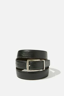 Twist Buckle Belt BLACK/BROWN/BRUSHED SILVER -Mens Clothing Store 363782 01 1