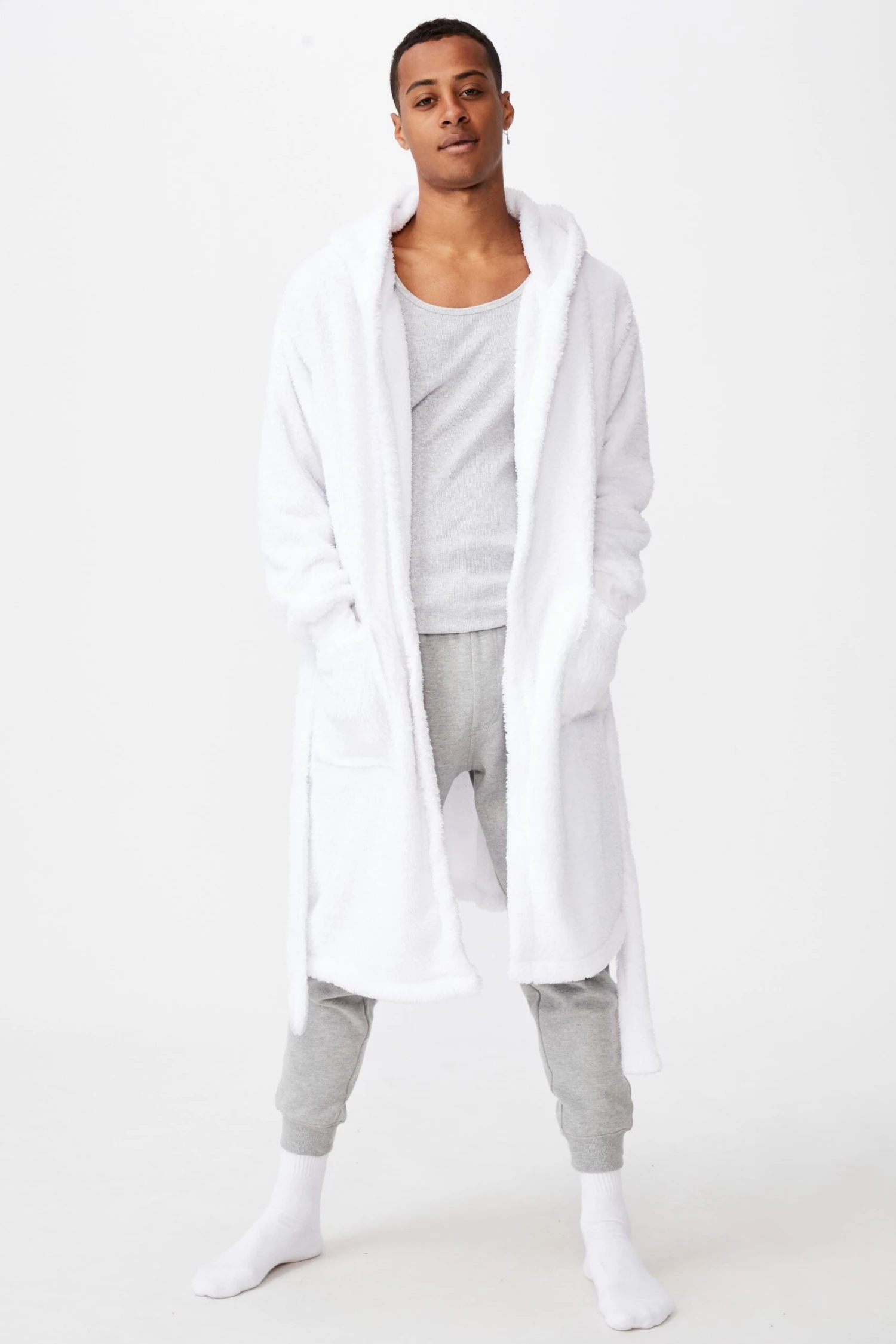 Mens Plush Gown WHITE 2 Mens Plush Gown WHITE - Image 2