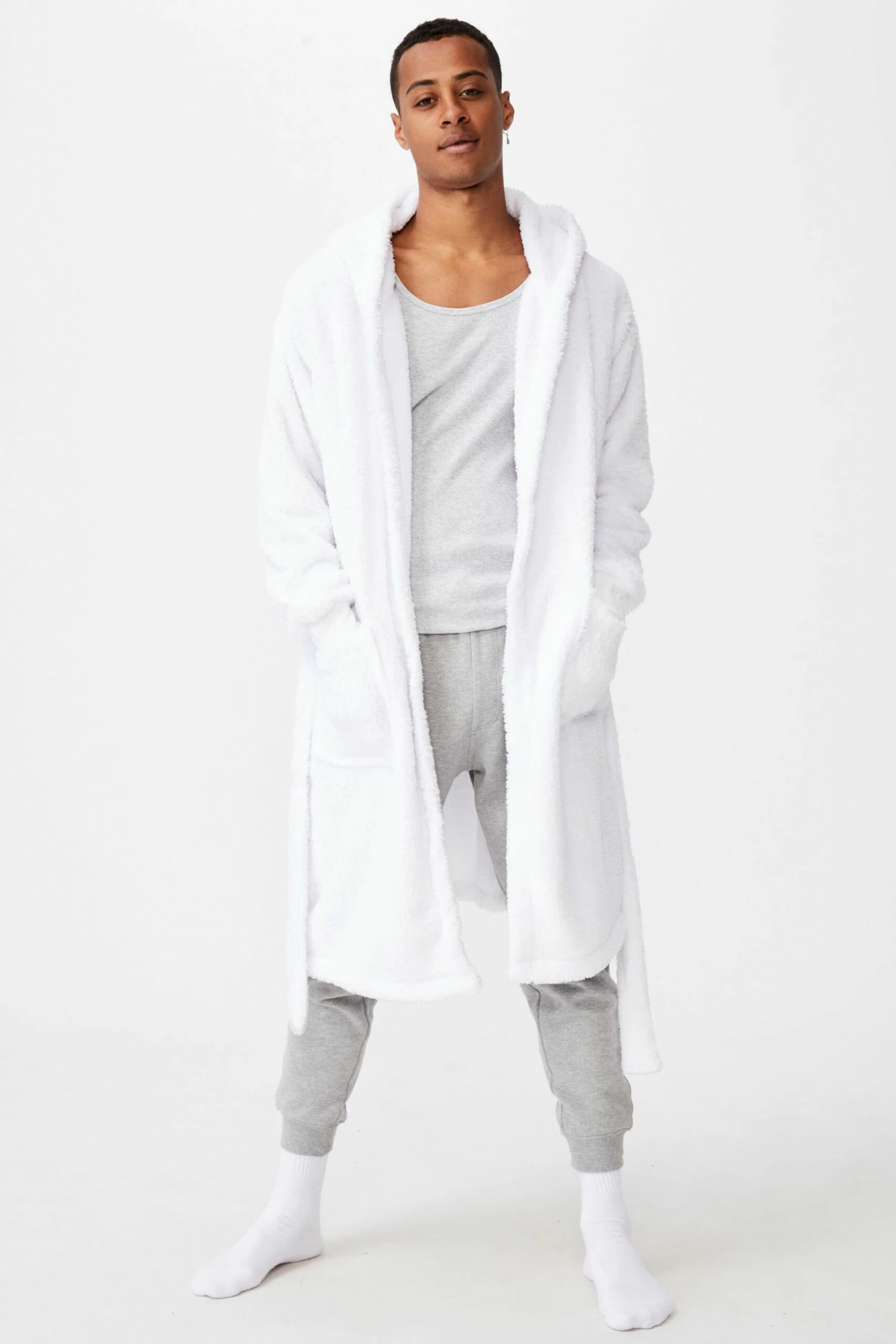 Mens Plush Gown WHITE 1 Mens Plush Gown WHITE