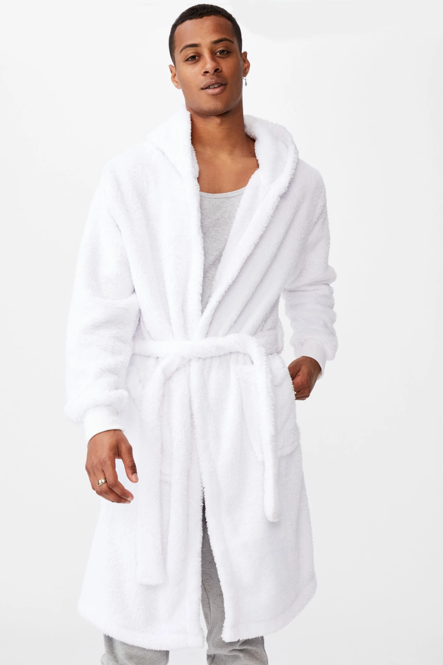 Mens Plush Gown WHITE 5 Mens Plush Gown WHITE - Image 5