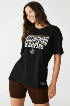 Afl Womens Distressed Flock Tee COLLINGWOOD -Mens Clothing Store 9630427 04 2